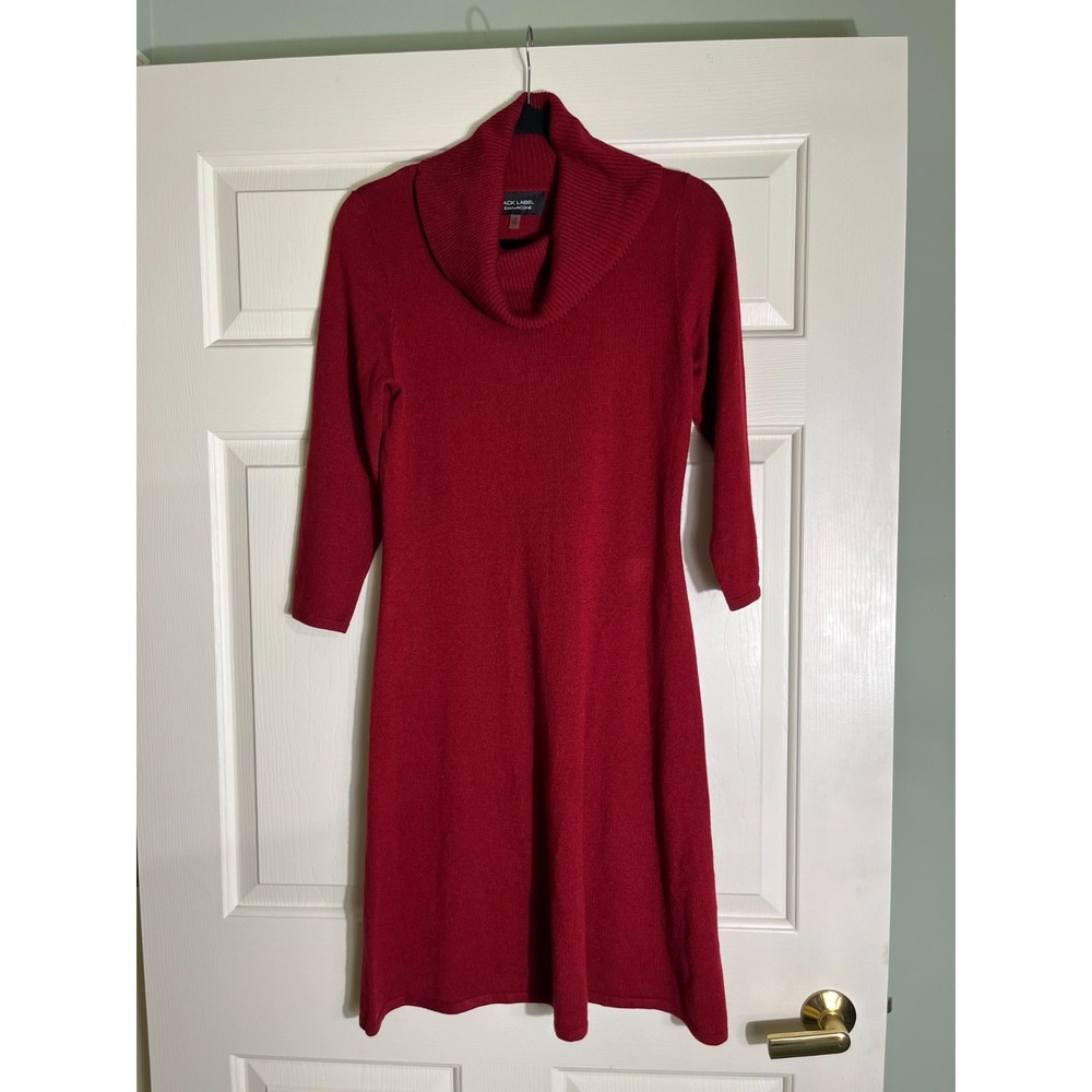 Black Label Evan-Picone Red Sweater Dress XS Cowl Neck Cozy Knit Fall Winter